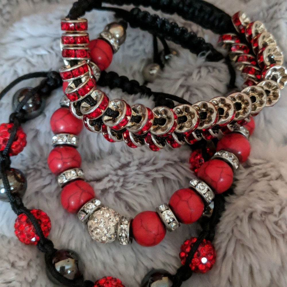 Three adjustable beaded bracelets